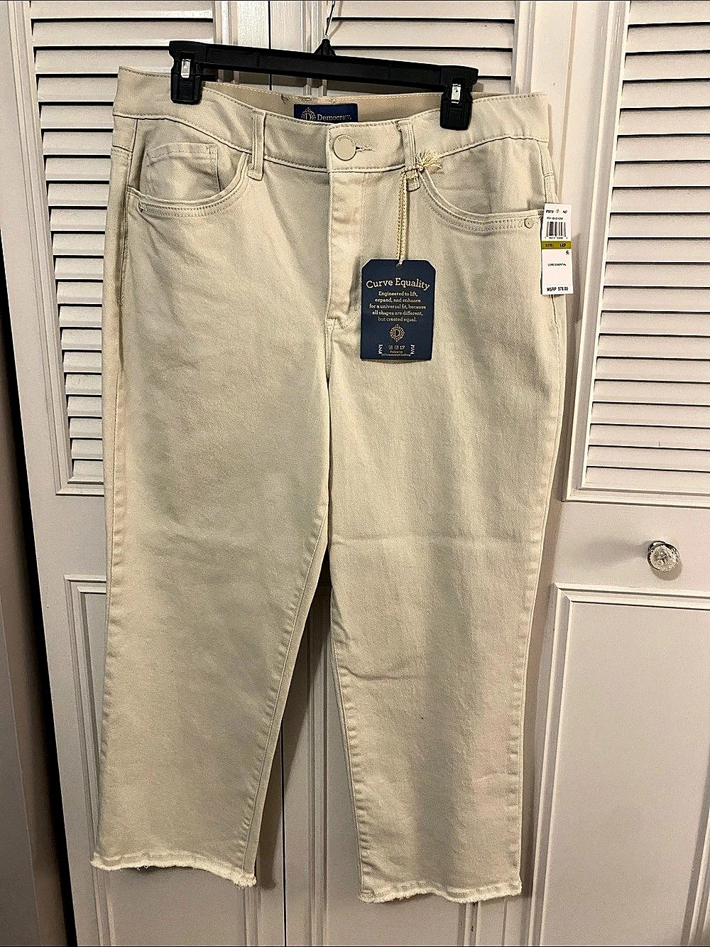 Democracy "Ab"solution High Rise Slim Straight Petite Jeans Cream 14P NWT